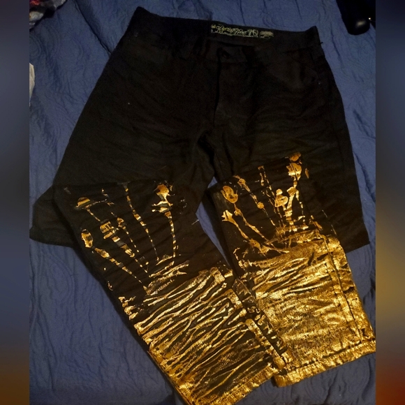 Rare Heritage America Black jeans Golden Splatter 32w 33L - Picture 6 of 9